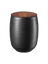 tea tin, black with wooden lid